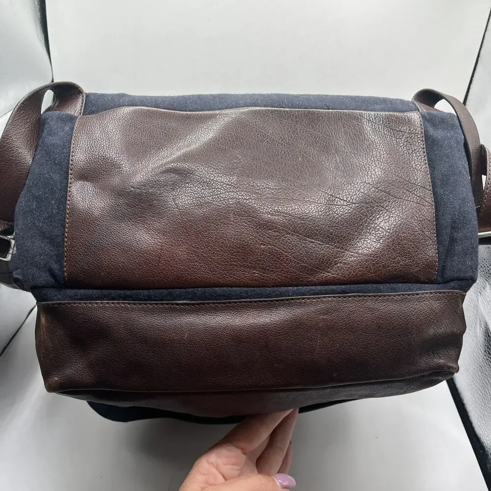 Brunello Cucinelli travel backpack Brown Leather Blue Wool Vintage Italy Rare